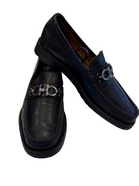 Salvatore Ferragamo Men’s David Gancini Bit Leather Loafers Black Sz 7D Wms 8.5
